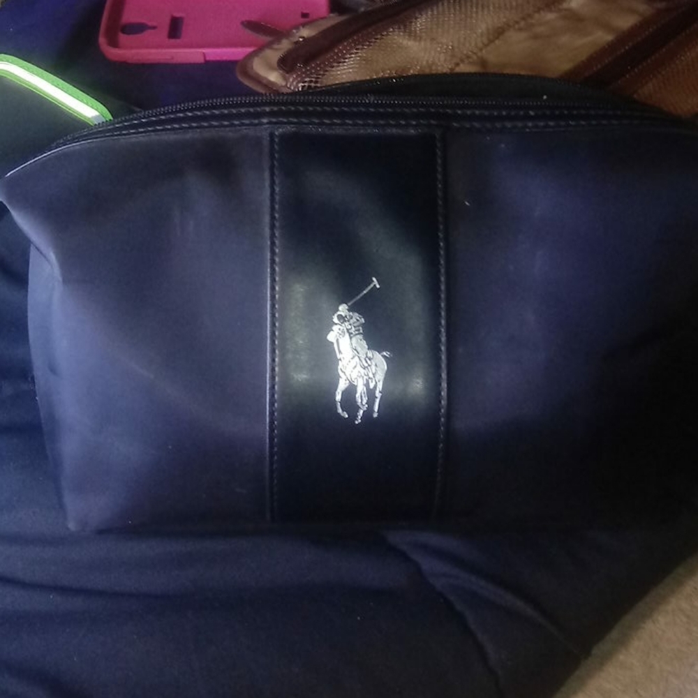 Black partial leather Polo cosmet&toiletry handbag